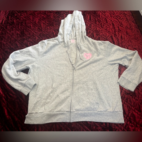 PINK Victoria's Secret Gray Hoodie with Pink Heart - Picture 1 of 3